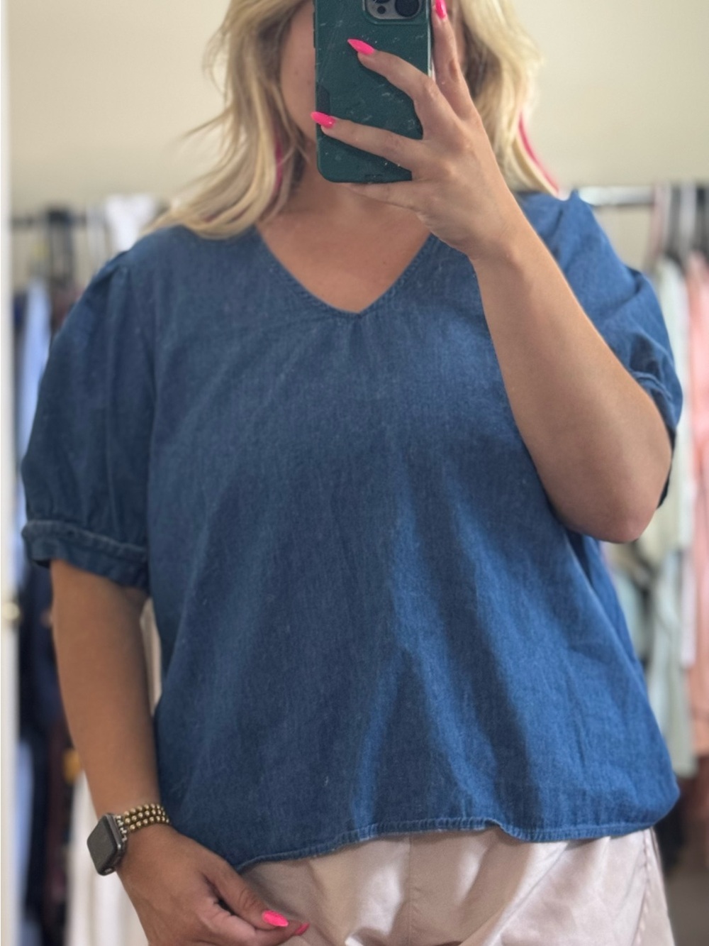 Denim Puff Sleeve Top by Draper James